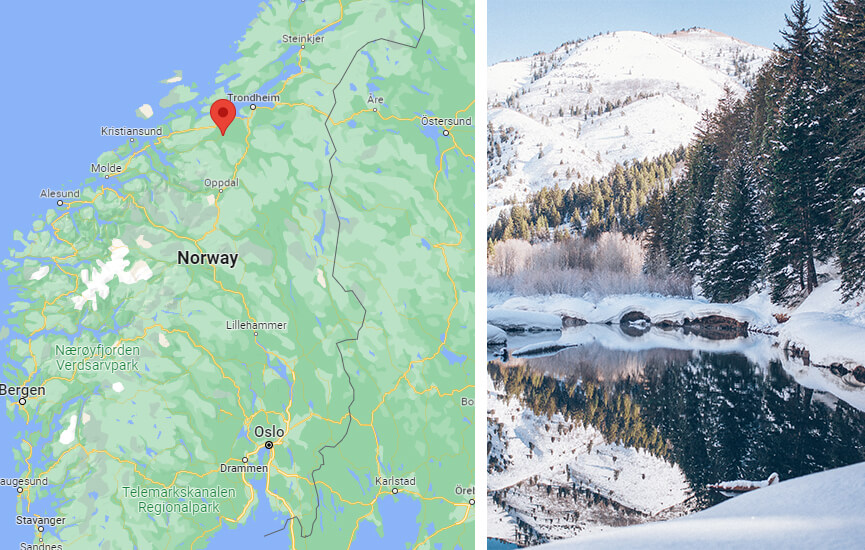 Mapa Norwegii z pinezką Svorkmo